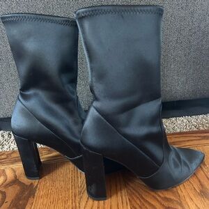 Stuart Weitzman Satin Black Block Heel Women's Boots